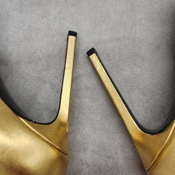 Saint Laurent Pumps 8.5 Golden Leather Stiletto Pointed Toe Luxury Made In Italy - Picture 12 of 16